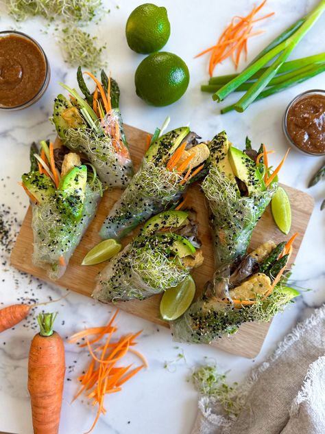 Broccoli Sprout Summer Rolls - Dr. Mark Hyman Dr Hyman, Rice Paper Wrappers, Dr Mark Hyman, Asparagus And Mushrooms, Broccoli Sprouts, Mark Hyman, Summer Rolls, Spring Rolls, Fresh Ginger