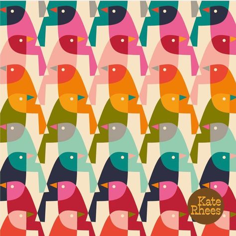 Kate Rhees, Rainbow Birds, Repeating Pattern Design, Painted Pots Diy, Bird Quilt, Design Textile, Digital Print Fabric, Wallpaper Decor, Art Licensing