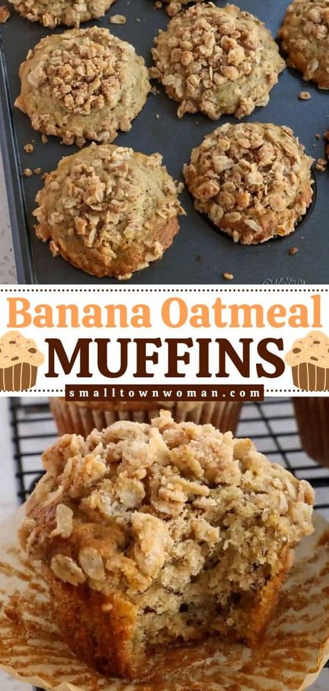 Bakery-style Banana Oatmeal Muffins! Moist and tasty with a buttery topping, this banana oat muffin recipe is an easy Christmas morning breakfast everyone will love. Put these breakfast banana muffins on your holiday brunch ideas! Healthy Banana Oatmeal Muffins, Banana Streusel Muffins, Banana Oatmeal Muffins Healthy, Healthy Banana Oatmeal, Moist Banana Muffins, Oatmeal Muffin Recipes, Breakfast Banana, Banana Oatmeal Muffins, Healthy Banana Muffins