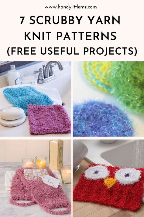 7 Scrubby Yarn Knit Patterns (Free Useful Projects) - Handy Little Me Knit Scrubby Dishcloth Pattern, Scrubby Yarn Knitting Patterns, Knit Scrubby Pattern Free, Knitting Scrubbies Free Pattern, Scrubby Yarn Patterns, Knit Patterns Free, Scrubby Yarn Crochet Patterns, Scrubby Yarn Crochet, Cotton Yarn Patterns