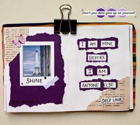 Art Diary Ideas Aesthetic, Journal Asthetics, Art Journal Ideas, Bullet Journal Work, Mini Art Journal, Diy Photo Book, Travel Journal Scrapbook, Bullet Journal Cover Ideas, Purple Theme