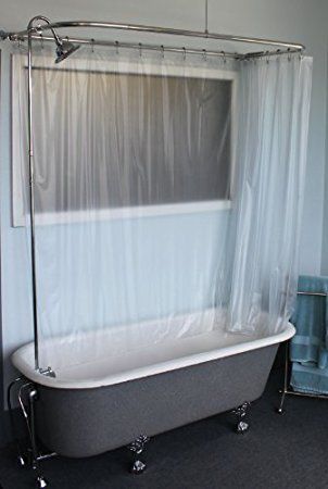 Clawfoot Tub With Shower, Round Shower Curtain Rod, Clawfoot Tub Shower Curtain, Clawfoot Tub Shower, Primitive Bathrooms, Refinish Bathtub, Shower Rings, Shower Curtain Rod, Cool Shower Curtains