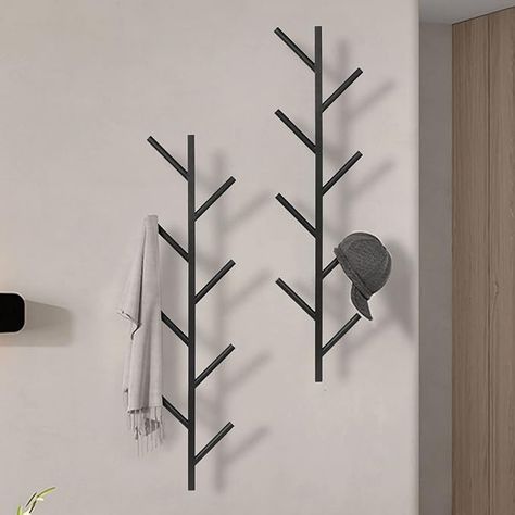 Amazon.com: Alotpower Coat Rack & Hat Rack - Wall Mounted (Black) : Home & Kitchen Space Saving Coat Hangers, Coat Rack Metal, Vertical Coat Rack, Tree Design On Wall, Metal Coat Hangers, Coat Rack With Storage, Herringbone Wallpaper, Electric Lamp, Hanger Design