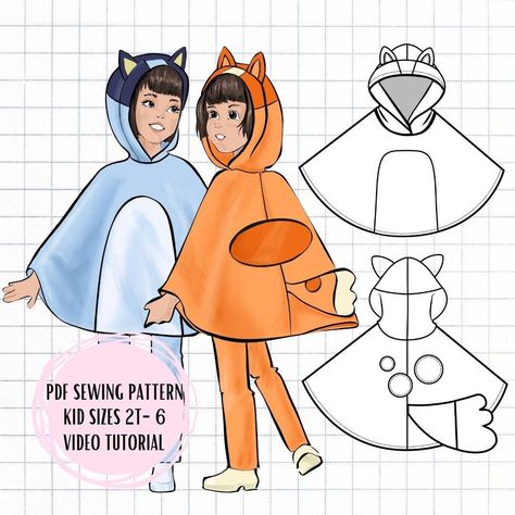 PDF Kids Dog Poncho Sewing Pattern Sizes 2T-6 Halloween Costume - Blue Dog Cape Poncho Sewing Pattern, Pdf Sewing Patterns Kids, Dog Costumes For Kids, Dog Poncho, Poncho Pattern Sewing, Creative Thoughts, Sewing Machine Projects, Cute Sewing Projects, Poncho Pattern