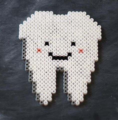 Tooth Perler Beads, Cross Stitch Letter Patterns, Melt Beads Patterns, Hama Art, Braces Off, Cute Tooth, Pearl Beads Pattern, Fusion Beads, Hama Beads Design