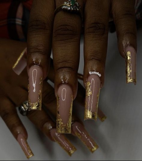 Gold Nail Ideas, Gold Acrylic Nails, Golden Nails, Pretty Nail Colors, Colored Acrylic Nails, Grunge Nails, Gold Nail, Short Square Acrylic Nails, Unique Acrylic Nails