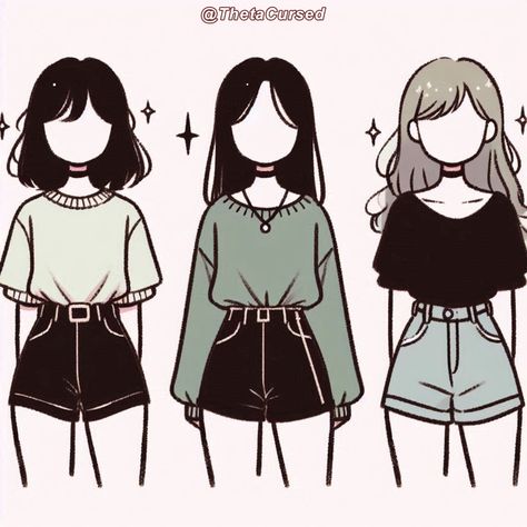 Cute Drawn Outfits, Hair References Drawing, Outfit Cartoon, Fun Buns, Gorgeous Hairstyles, Fashion Drawing Sketches, Clothing Sketches, Mood Clothes, Clothing Design Sketches