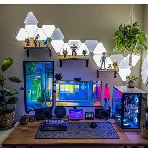 Gaming Rooms, Gaming Desk Setup, Best Gaming Setup, Computer Desk Setup, Gamer Setup, Home Studio Setup, Gamer Room Decor, Video Game Room Design, Desktop Setup