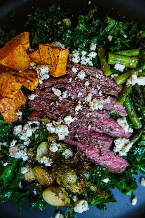 Steak Salad Blue Cheese, Steak And Blue Cheese Salad, Steak Blue Cheese, Sweet Potato Asparagus, Steak And Blue Cheese, Blue Cheese Salad Recipes, Potato Asparagus, Steak With Blue Cheese, Blue Zones Recipes