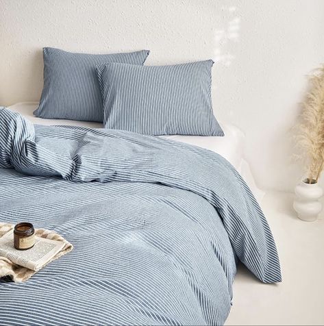 beautiful pop of color for your room :) farmhouse style Full Size Duvet Cover, Cotton Texture, Ticking Stripe, Summer Blue, Cotton Duvet Cover, Cotton Duvet, Duvet Cover Set, Denim Blue, Duvet Cover Sets