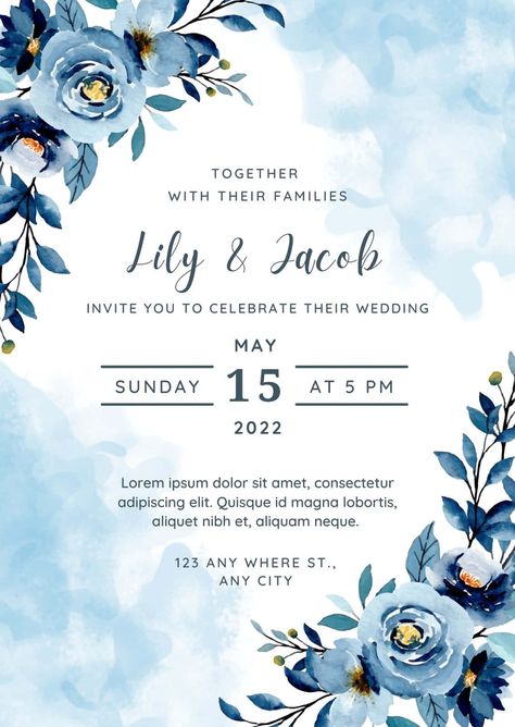 Blue Wedding Invitation Template, Background Canva, Non Traditional Wedding Ring, Wedding Invitation Background, Programmer Humor, Spring Wedding Invitations, Invitation Background, Wedding Invitation Card Template, Digital Wedding Invitations