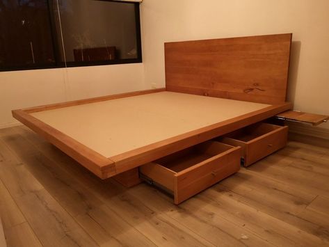 Simple Bed Frame With Storage, Wooden Bed Design Modern With Storage, Cafe Design Ideas, Wooden Bed With Storage, Wardrobe Design Ideas, Living Room Interior Design Ideas, Simple Bed Designs, Room Interior Design Ideas, Small Bedroom Interior