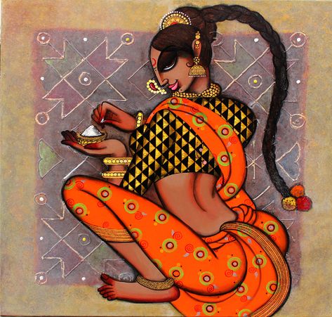 Rangoli Painting, Buy Paintings Online, Beauty Paintings, Friend Painting, Rangoli Patterns, Art Investment, Family Painting, Indian Folk Art, Indian Artist