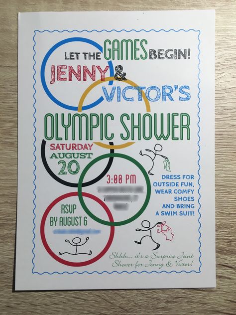 Olympic themed invitation for "Jack and Jill" wedding shower Beer Olympics Party, Beer Olympics Games, Olympic Theme Party, Beer Olympic, Olympic Theme, Olympic Party, Team Groom, Wedding Shower Themes, Let The Games Begin