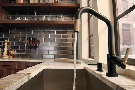 Pair dark and metallic finishes for a modern look. (Photo: Brizo Litze Faucet) Litze Kitchen Faucet, Brizo Litze Kitchen Faucet, Brizo Kitchen Faucet, Brizo Litze, Black Kitchen Faucet, Single Hole Kitchen Faucet, Matte Black Kitchen, Black Kitchen Faucets, Colorado Homes