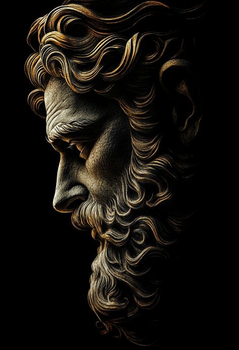 ✨ Dive into the ancient world with this stunning tattoo design featuring a Greek god's head! 🕊️ High detail and high contrast create a breathtaking image, enhanced by dark black and gold realism. The dramatic black background makes the intricate features pop, reminiscent of luxury Kodak photo quality. 🖤✨ Perfect for tattoo lovers who appreciate fine art and mythology! Share your thoughts below! 💬🎨 #TattooArt #GreekMythology #BlackAndGold #FineArtTattoo #Inkspiration... Greek God Tattoo, God Tattoo, Black And Gold Aesthetic, Kodak Photos, God Tattoos, Ancient World, Gold Aesthetic, Greek God, High Contrast