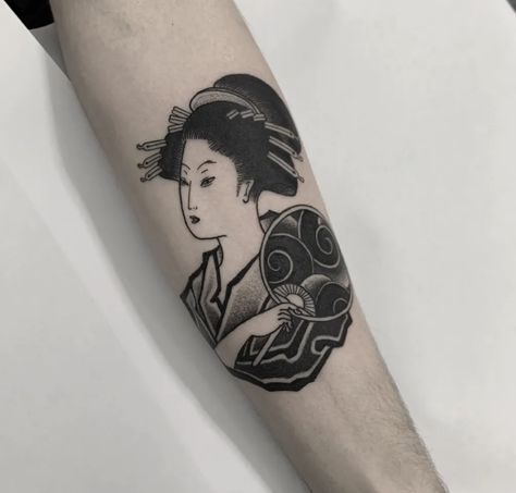 Ukiyoe Tattoo, Geisha Tattoos, Geisha Tattoo Design, Club Tattoo, Fan Tattoo, Geisha Tattoo, Kunst Tattoos, Single Needle Tattoo, Arm Band Tattoo