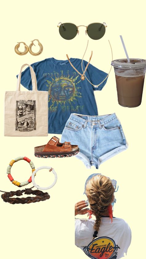 #outfitinspo #preppy #summer #coconutgirl #casual #birkenstocks #summeroutfit #casualoutfit #beach Beach Boho Outfit Summer, Boho Beach Style Summer Outfits, Beach Asthetics Outfit, Beach Hippie Outfit, Summer Hippie Aesthetic, Aussie Summer Outfits, Hippie Beach Aesthetic, Summer Outfits Vsco, Boho Beach Aesthetic