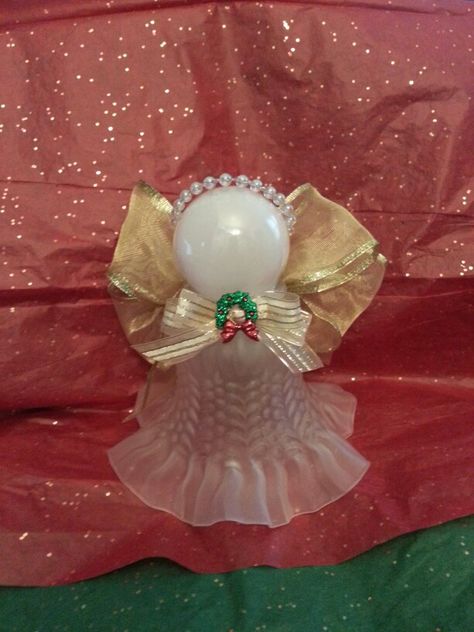 My lampshade angel Dollar Tree Glass Bottle Angels Diy, Angel Crafts Using Ceiling Fan Globes, Angel Lamps, Wire Hanger Angel, Angel Lamps Vintage, Globe Crafts, Diy Angels, Christmas Angel Crafts, Neli Quilling