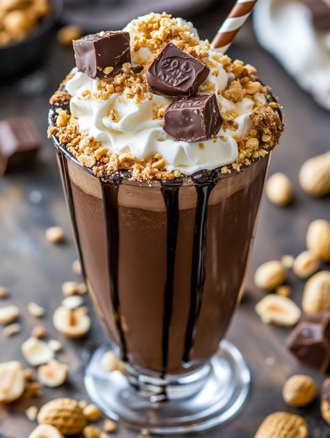 Peanut Butter Chocolate Milkshakes 🥜  🥜 𝗜𝗻𝗴𝗿𝗲𝗱𝗶𝗲𝗻𝘁𝘀 🥜 For the Shake: 3 cups chocolate ice cream 🍦 1/2 cup creamy peanut butter 🥜 3/4 cup milk 🥛 (use 2%, whole, or your favorite dairy-free option) Extras: Chocolate syrup 🍫 1/2 cup salted peanuts, chopped 🥜 1/2 cup peanut butter cups, roughly chopped 🍬 Whipped cream or cool whip 🍦 Dessert Fall, Cookie Milkshake, Dessert Cups Recipes, Ice Cream Shake, Salted Peanuts, Night Food, Sweet Dishes Recipes, Chocolate Milkshake, Milkshake Recipes