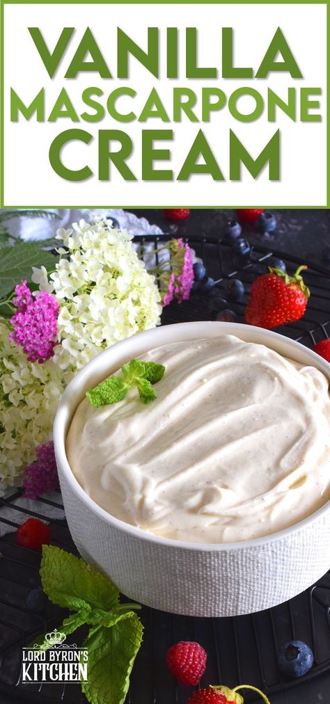 For those times when whipped cream just won't cut it, Vanilla Mascarpone Cream is what you need! It's super creamy and thick, does not deflate like whipped cream, tastes sweet and slightly tart at the same time, and finally, it's loaded with vanilla beans! #whippedtopping #mascarpone #cheese #vanillabean #vanilla Fun Rice Krispie Treats, Best Frosting Recipe, Chocolate And Vanilla Cake, Homemade Toffee, Mascarpone Cream, Vanilla Beans, Gluten Free Desserts Recipes, Mascarpone Cheese, Homemade Taco Seasoning