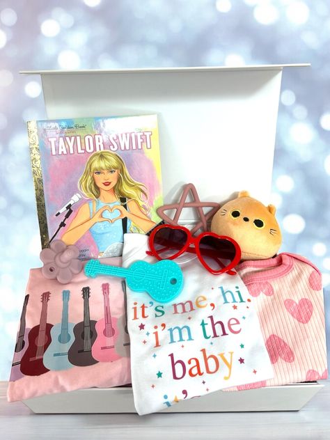 Swiftie Baby Gift Box - It’s Me Hi I’m The Baby it’s Me onesie, guitars, hearts, Taylor Swift Its Me, Baby Gift Box, Baby Gift Sets, Gift Sets, Gift Boxes, Baby Gift, Taylor Swift, Baby Gifts, Onesies