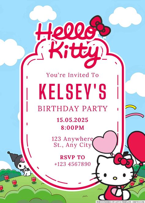 Kitty Birthday Invitations, Hello Kitty Invitation Card, Hello Kitty Party Favors, Hello Kitty Birthday Invitations, Cat Birthday Party Invitations, Hello Kitty Games, Hello Kitty Invitations, Hello Kitty Colouring Pages, Hello Kitty Photos