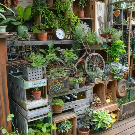 Man has an uninspired garden but refuses to hire a landscaper. He opts for these genius ideas instead (pic in cmt) Garden Shop Display, Creative Planter Ideas, Junk Decor, Garden Prep, Backyard Fence Decor, Drip Irrigation Diy, Garden Displays, Arizona Decor, Garden Prepping