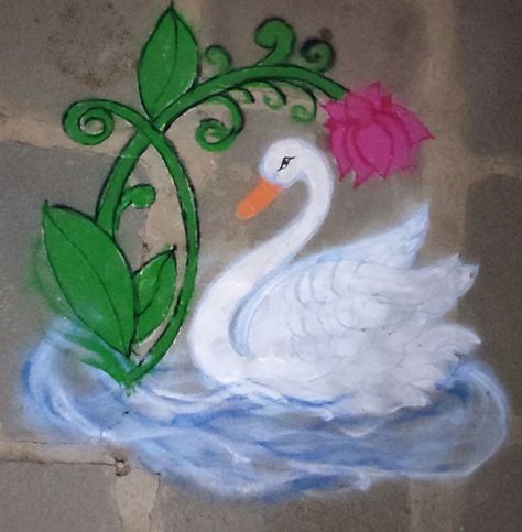 Swan Rangoli, Rose Rangoli, Bird Rangoli, Cartoons Rangoli Design, Cartoons Rangoli, Border Kolam, 3d Rangoli, Freehand Rangoli, Lotus Rangoli