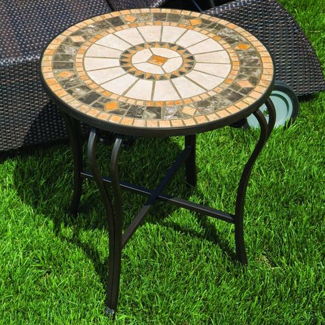 Outdoor Compass Mosaic Side Table - 21-1306 Mosaic Side Table, Side Table Styling, Unique Side Table, Outdoor Table Tops, Mosaic Table Top, Patio Side Table, Terrazzo Tile, Outdoor Side Tables, Cantilever Umbrella