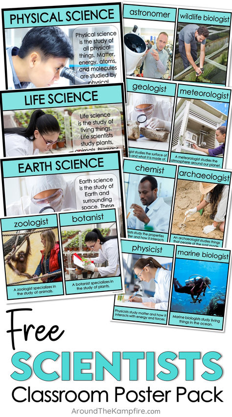 Free scientists and types of science posters for 2nd grade and 3rd grade science class. Free Science Posters, Third Grade Science Activities, Types Of Scientists, Types Of Science, Second Grade Science, Get To Know You Activities, Third Grade Science, Teaching Second Grade, Second Grade Teacher