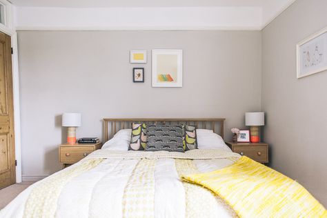 Charlotte and Edd's Room. Image by Adam Crohill Pressed Petal Dulux Paint Bedroom, Oxford Stone Farrow And Ball Bedroom, Dulux Pebble Shore Bedroom, Dulux Pebble Shore, Pebble Shore Dulux, Soft Truffle Dulux Paint Bedroom, Farrow And Ball Oxford Stone Bedroom, Bedhead Wall, Dulux Grey