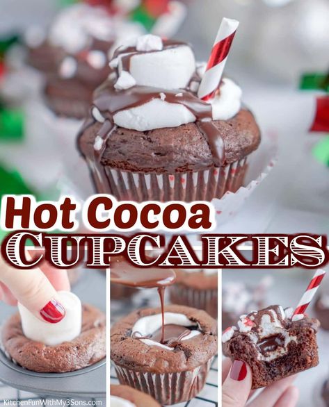 Christmas Cupcake Flavors, Hot Cocoa Cupcakes, Cocoa Cupcakes, Winter Cupcakes, Hot Chocolate Cupcakes, Chocolate Cupcakes Filled, Homemade Frosting, Cupcake Recipes Chocolate, Christmas Foods