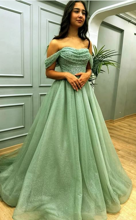 Green Sparkly Prom Dress, Sage Prom Dress, Prom Dresses Flowy, Sage Green Prom Dress, Sage Green Bridesmaid Dresses, Flowy Prom Dresses, Green Ball Gown, Formal Ideas, Prom Inspiration