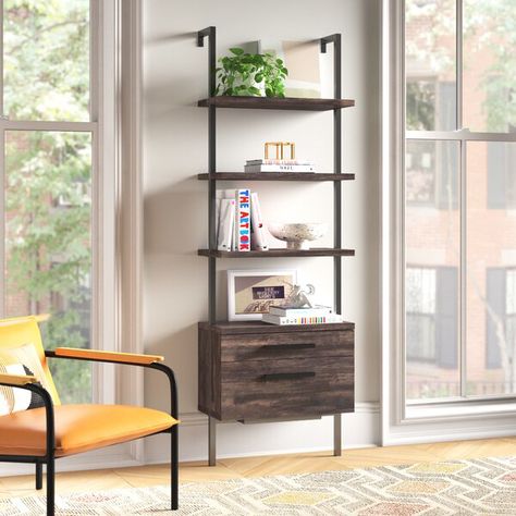 Zachary 73" H x 24" W Metal Ladder Bookcase Metal Ladder, Industrial Bookcases, Bookcase Wall, Metal Shelf, Mounted Shelves, Drawer Shelves, Estantes Flotantes, Steel Shelf, Living Room Storage