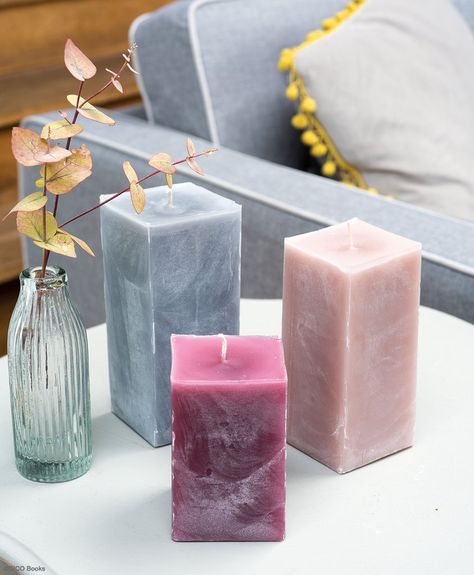 How to make your own block candles | Handmade Candles & Smudge Sticks | MAKEetc. Expensive Candles, Smelling Candles, Block Candles, Soya Mumu, Spa Candle, Diy Marble, Candle Making Molds, Cute Candles, Aesthetic Candles