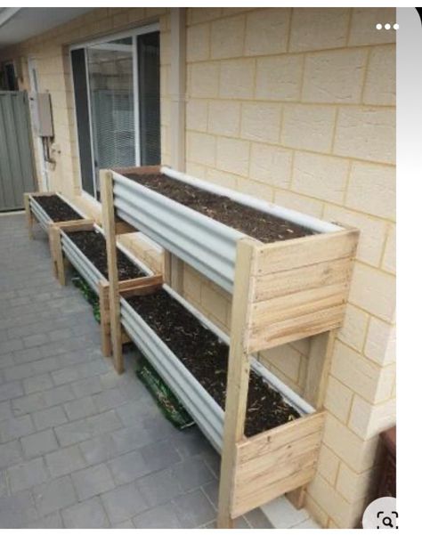 Pallet Planter Boxes, Diy Pallet Planter, Pallet Planter Box, Elevated Gardening, Garden Boxes Diy, Corrugated Iron, Raised Planter Boxes, Tiered Planter, Portable Garden