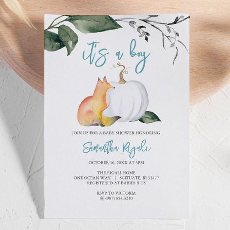 Watercolor Fall Woodland Baby Boy Shower for $2.57 - Baby Shower Invitations Baby Shower Invites Neutral, Unique Baby Shower Invites, Watercolor Woodland, Boy Shower Invitations, Fall Baby Shower Invites, Sip And See, Woodland Baby Shower Invitations, Baby Shower Pumpkin, Unique Baby Shower