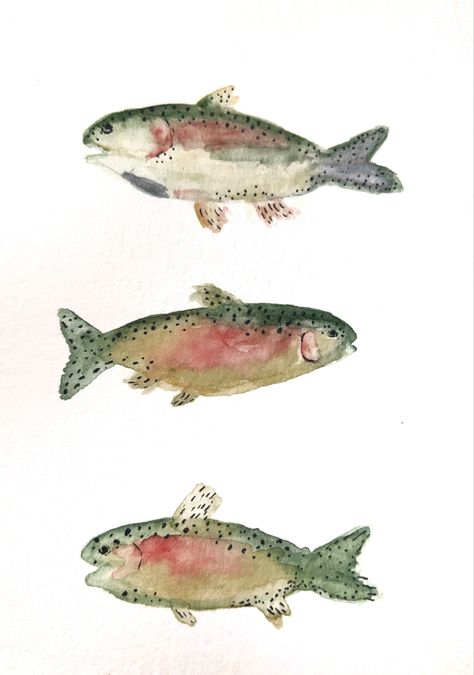 #watercolor #fish #trout Watercolor Fish Simple, Watercolor Trout, Watercolour Fish, Fish Watercolor Painting, Fish Watercolor, Tunnel Book, Water Colour Art, Fall Fishing, Simple Watercolor