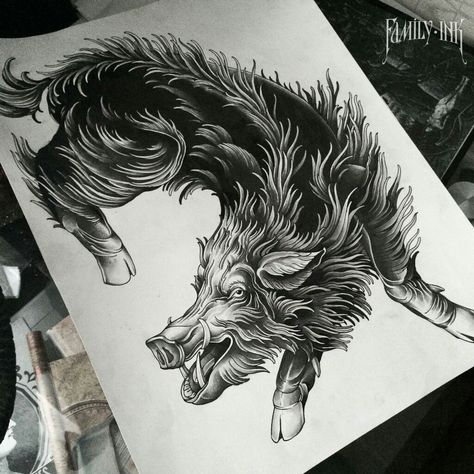 Boar tattoo art by Family Ink Wild Boar Tattoo Design, Wild Pig Tattoo, Wild Hog Tattoo, Boar Tattoo Design, Hog Tattoo, Wild Boar Tattoo, Boar Tattoo, Pig Tattoo, Engraving Tattoo