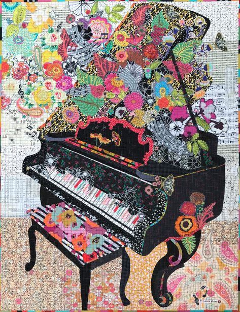 Piano Collage Quilt Kit by Laura Heine Laura Heine Patterns, Piano Collage, Piano Quilt, Musical Decor, Quilt Collage, Collage Fabric, Laura Heine, Collage Quilts, Collage Pattern