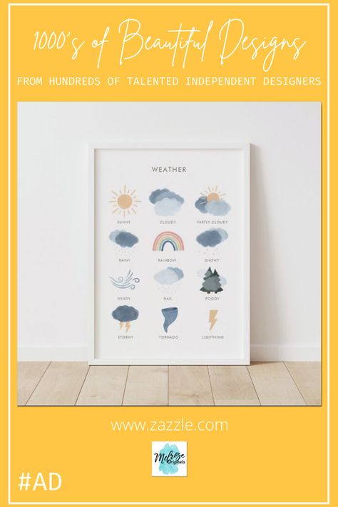 Weather Chart Educational Classroom Decor - tap, personalize, buy right now! #homeschool, #learning, #rainbow, #watercolor, #weather, Weather Chart, Teacher Classroom Decorations, Abc Print, Homeschool Decor, Educational Wall Art, Watercolor Nursery, Nursery Poster, Modern Wall Art Canvas, Classroom Walls