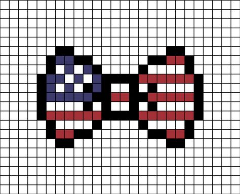 A pixel art template of the American flag themed as a bow-tie (with a black outline). Also known as America, U.S.A, U.S, United States and United States of America. Flag Of America, Keychain Patterns, Graph Paper Drawings, Mini Cross, Mini Cross Stitch, Paper Drawing, Graph Paper, Art Themes, Hama Beads