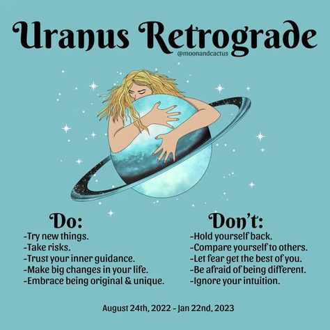 ~𝑪𝒉𝒓𝒊𝒔𝒕𝒊𝒏𝒂~ on Instagram: "✨URANUS RETROGRADE✨ Today, Uranus does its annual thing and turns retrograde (in Taurus.) When the planet of change, liberation, and innovation goes Retrograde it's a time to reevaluate where we stand on freedom and what it means for us to be independent from society. It's a chance for us to reflect on developing a better understanding as to why we hold ourselves back from living in our truest form of authenticity - what keeps us from being more original in th Retrograde Meaning, Uranus Retrograde, Neptune Retrograde, Uranus Planet, Outer Planets, Be Independent, Birth Chart Astrology, Inner Guidance, Astrology Chart