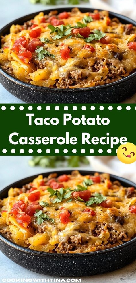 Craving a quick and satisfying meal? This easy Taco Potato Casserole Recipe is your answer. With minimal prep time and bold flavors, it's an ideal choice for busy families seeking hearty beef recipes. Taco Potato Casserole, Yummy Casserole Recipes, Ground Beef And Potatoes, Potato Snacks, Beef And Potatoes, Potatoe Casserole Recipes, Easy Taco, Ground Beef Casserole, Creamy Potato