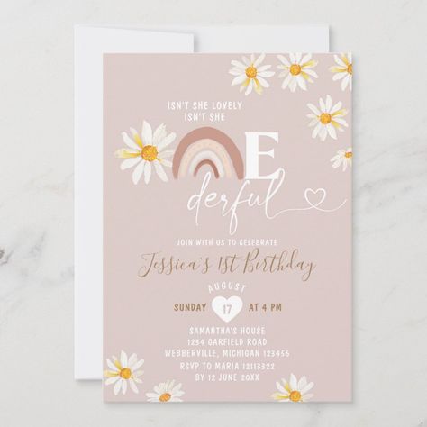 Boho Daisy Flowers Isn't She Onederful Birthday Invitation #Invitation #card #template #design #pinterestquotes #pinterestideas #pinterestmom #pinterestwedding #aesthetic #love #art #pinterestsuccess Isn’t She Onederful, Boho Daisy First Birthday, Isn't She Onederful Birthday, Boho Rainbow First Birthday, Isn't She Onederful, Onederful Birthday Invitation, Daisy Invitations, Baby First Birthday Themes, Onederful Birthday