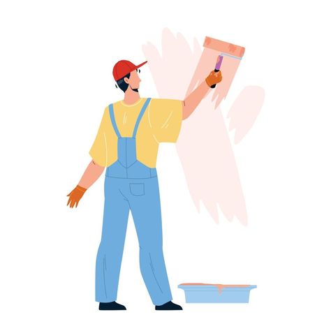 pintor hombre pintando pared con vector de herramienta de rodillo Painter Man, Man Painting, Painting Wall, Vector Icons, Vector Design, New Product, Wall Painting, Painter, Vector Images