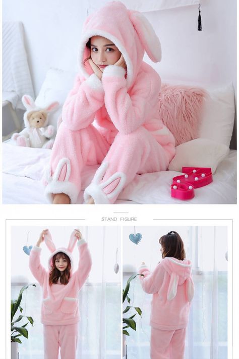 Best warm pink pajama with bunny ears ever made Bunny Pajamas, Bunny Onesie, Kawaii Outfit Ideas, Pink Pajama, African Dresses For Kids, Daily Clothes, Fluffy Bunny, Pink Pajamas, Onesie Pajamas