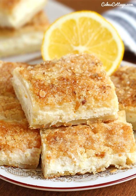 One word describes this easy lemon cream cheese bars recipe -- EXCELLENT. Lemon Cream Cheese Bars Recipe, Lemon Desserts Easy, Cake Mix Bars, Lemon Cream Cheese Bars, Easy Dessert Bars, Bars With Cream Cheese, Cheese Bars, Lemon Cheesecake Bars, Cream Cheese Bars