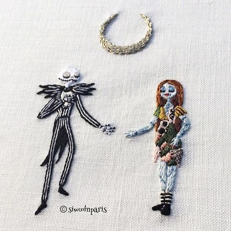 Tim Burton Embroidery by Camille Yang @siwooinparis The Nightmare Before Christmas Nightmare Before Christmas Embroidery, Pumpkin Patch Photoshoot, Stamped Embroidery Kit, Cross Stitch Hoop, Pretty Embroidery, Hello October, Contemporary Embroidery, Tree Carving, Free Iphone Wallpaper